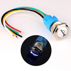 Gebildet 12V-24V/5A 19mm Pre-Wiring Momentary Speaker Horn Push Button Waterproof Metal Switch with Blue Led Light for Car Boat