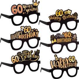 Sumind 24 Pcs Birthday Glasses Decoration Paper Eyeglasses Birthday Sunglasses to Wear for Men Women Table Decor Party(60th)
