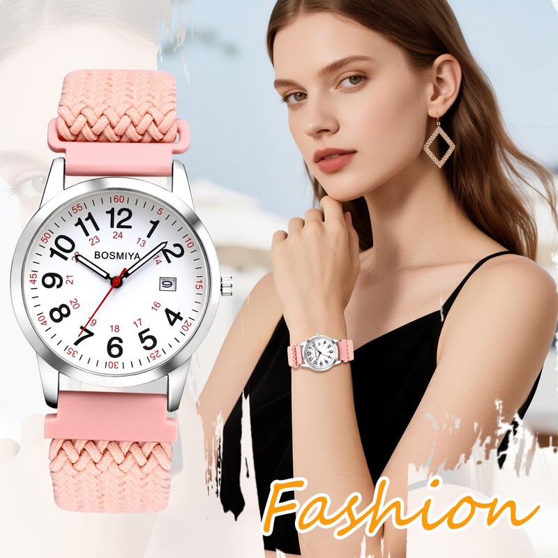 腕時計 ユニセックス アナログ ナイロンベルト カレンダー: 読みやすい 24時間 防水 ウォッチ クォーツ腕時計