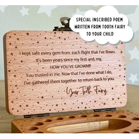 Tooth Fairy Keepsake Box for Girls & Boys, Tooth Fairy Box for 20 Baby Teeth, Wooden Tooth Storage & Saver Box for Lost Teeth, Tooth Fairy Gifts for Birthday or Shower Gift