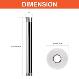 HarJue Ceiling Mounted Shower Arm, Rain Shower Head Extension Arm with Flange and Teflon Tape Stainless Steel Ceiling Mount Shower Extender for Fixed Shower Head (Chrome- 6 Inch)