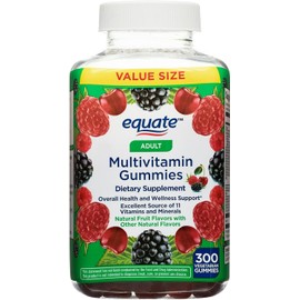 Equate Multivitamin Gummies for General Health, Natural Fruit, 300 Count, Pack 01 + Sticker