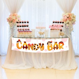 DPKOW Lovely Candy Bar Banner for Wedding Baby Shower Birthday Party Candy Bar Decoration Accessories, Fabric Table Candy Bar Banner for Christening Communion Retirement Graduation, 120 * 30cm