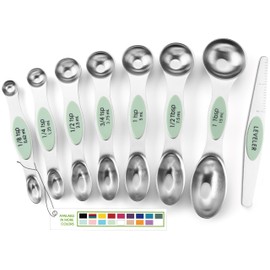 Spring Chef Magnetic Measuring Spoons Set, Dual Sided, Stainless Steel, Fits in Spice Jars, Pistachio, Set of 8