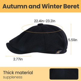 CZCMYAU Mens Cotton Newsboy Cap Flat Cap 8-Panel Vintage Ivy Golf Driving Cabbie Hat Black