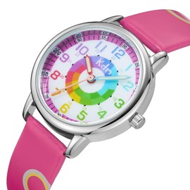 KDM Kids Watch, Children Time Learning Waterproof Analog Quartz Watches for Kids Ages 3-12 Easy to Read Time Simple Leather Wrist Watch, Gifts for Girls Boys