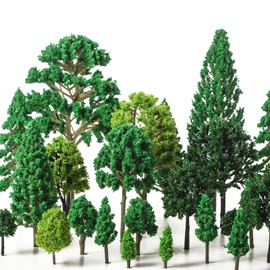 Skylety 70 Pieces Model Trees 1.2-6.3 Inch Mixed Model Tree Train Scenery Architecture Trees Fake Trees for DIY Crafts, Building Model, Scenery Landscape Natural Green(Vintage)