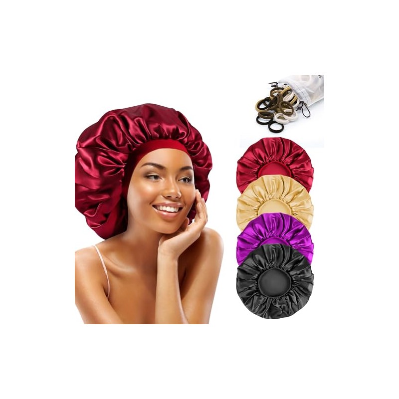 4 Piezas Gorro de Seda y Satén para Cabello Rizado,