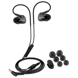 Granvela Sports Earbuds Wired Running Earphones with Mic, Memory Wire and Clip - Black