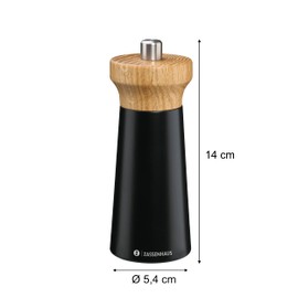 Zassenhaus Macinapepe legno WESTERLAND | nero legno di faggio | con macina in ceramica regolabile | 14 cm, diametro 5,4 cm