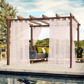 BONZER Sheer Outdoor Curtains for Patio Waterproof - 2 Panels Grommet Indoor Voile Curtains for Living Room, Bedroom, Porch, Pergola, Cabana, 54 x 95 inch, Blush