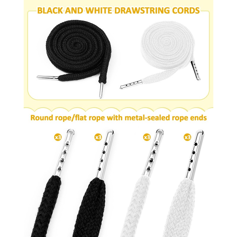 FIVEIZERO 16PCS Drawstring Replacement Kit 12PCS Hoodie Strings (Flat &