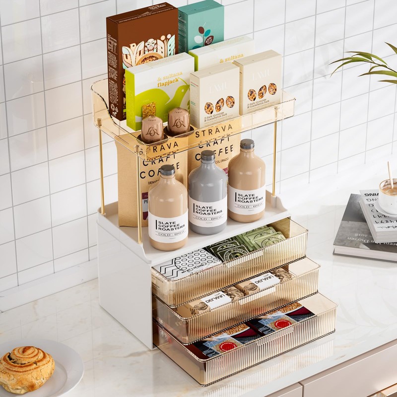 Delamu Bathroom Organizers and Storage, 2 Tier 3 Drawer Makeup