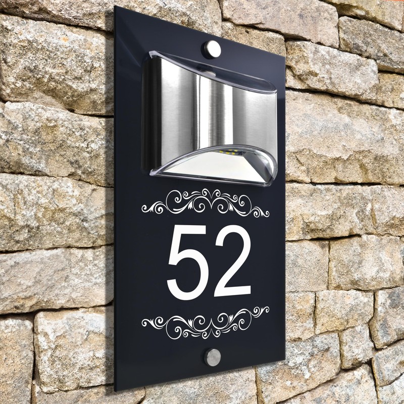 Custom Signs Solar Illuminated Modern Anthracite House Number Sign 24cm