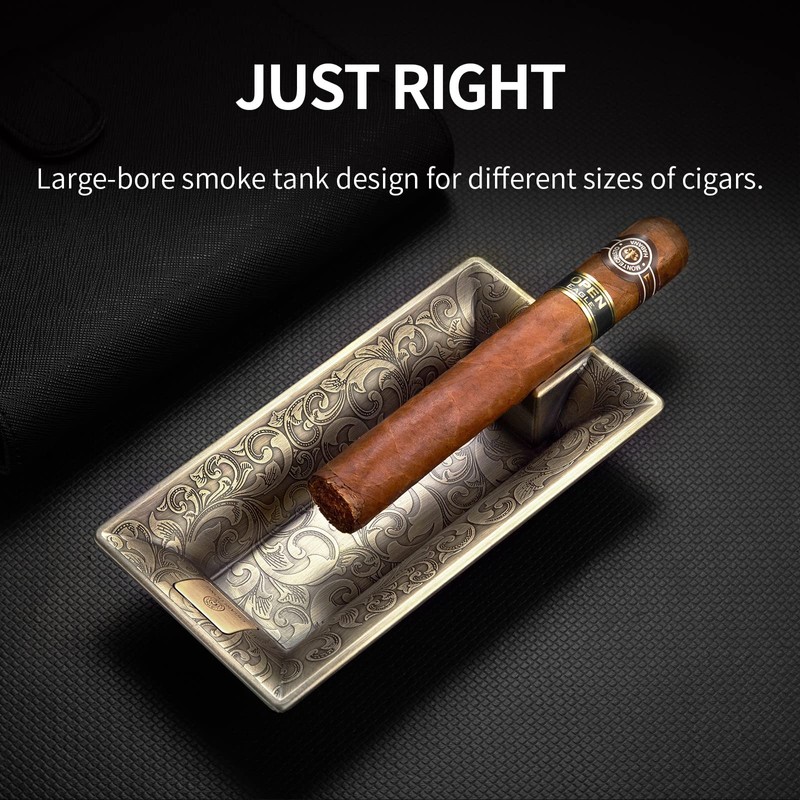 Stainless Steel Cigar Ashtray with Unbreakable Wide Ring Caliber Holder