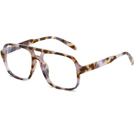 Breaksun Oversized Square Aviator Glasses for Women Men Big Frame Retro Blue Light Blocking Glasses Vintage Style (Grey Tortoise/Clear)