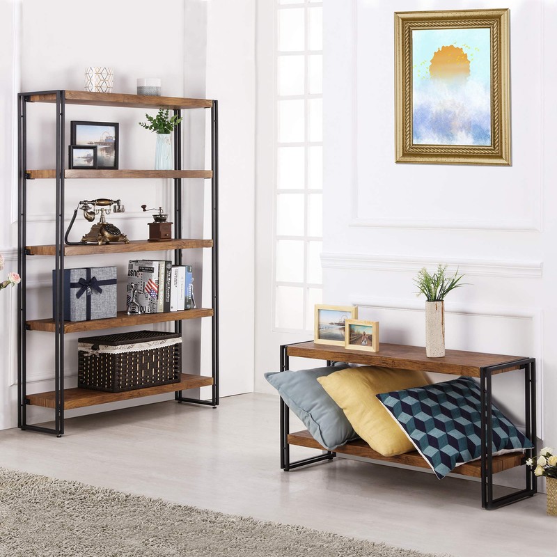 FIVEGIVEN 2 Shelf Bookcase Small Display Book Shelf Rustic Industrial,