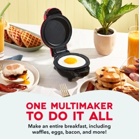 DASH MultiMaker® Mini System - Waffle Maker with Five 4” Removable Plates: Waffle Iron & Griddle, 3-in-1 Mini Waffle Maker for Kids and Families – Nonstick Surface, Just Add Batter (Red)