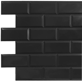 Dundee Deco Black Faux Bricks PVC 3D Wall Panel, 3.2 ft X 1.6 ft (97cm X 48cm), Interior Design Wall Paneling Decor, Sample 9 in X 9 in