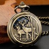 Double Opening Case Bronze Mechanical Pocket Watch Deer Hollow Case,