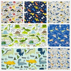 Dinosaur Quilt Fat Quarters Fabric Bundles Cotton Cartoon Dino World Fabric for Baby Boy Kids 18"x 22" (7pcs) SZRUIZFZ