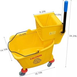 MATTHEW CLEANING PRODUCTS Mop Bucket with 2 Pack Mop Head Side Press Wringer 34 Quart