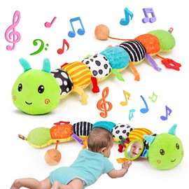 Baby Sensory Toy 0-6 Month Music Animal Stuffed Plush Caterpillar Toy for Infant 0-3-6 Month Tummy Time with Baby Mirror Crinkle Rattle for 6-12 Month Carseat Toys for Newborn Boys Girls Shower 1