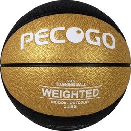 PECOGO Weighted Training Basketball 29.5" 2.2/3/3.3LBS Heavy Training Indoor Outdoor Basket Ball Quality PU Leather for Improving Handling Dribbling Passing and Rebounding Skill(Black+Gold) (3 LBS)