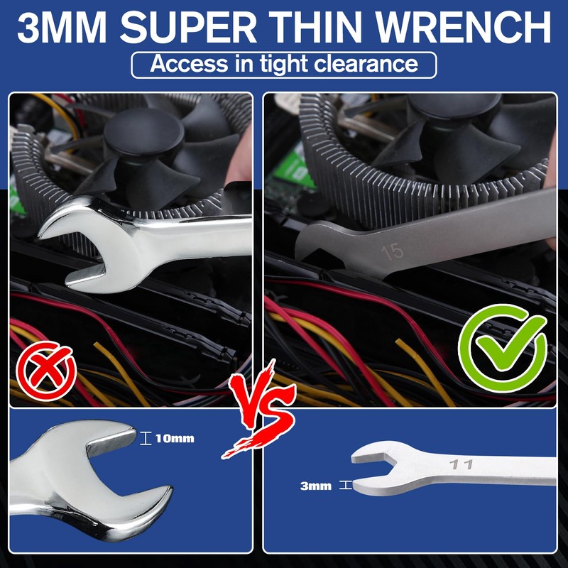 SPEEDWOX 8pcs Slim Wrench Set Ultra Thin Open End Wrench