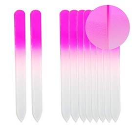 SIUSIO 10 Pack Professional Czech Crystal Glass Nail Files Double Sided Etched Surface Files Gradient Rainbow Color for Acrylic Nail Emery Boards & Buffer (Pink)