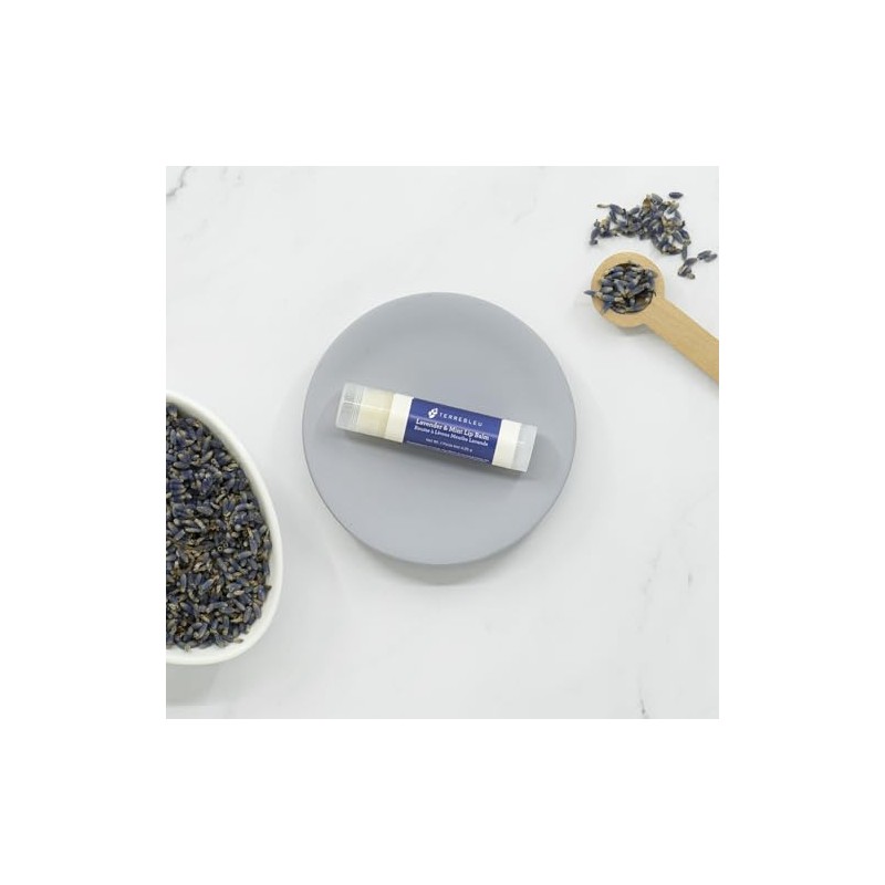 Terre Bleu Lavender Lip Balm, Natural Beeswax Formula with Mint,