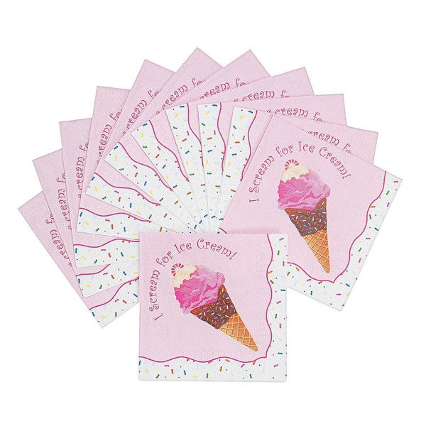 Fun Express - I Scream For Ice Cream Beverage Napkins for Birthday - Party Supplies - Print Tableware - Print Napkins - Birthday - 16 Pieces