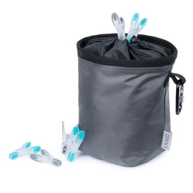 LIVIVO Durable Waterproof Peg Bag with Strong, Weatherproof Pegs - Heavy-Duty Laundry Clips with Secure Grip, Soft Touch Pads, and Carabiner Clip for Outdoor Use - 50-Piece Set