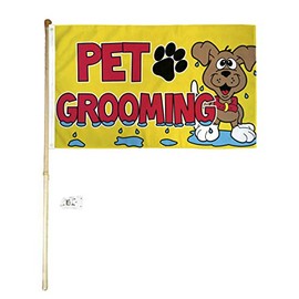 JumpingLight 5 Wood Flag Pole Kit Wall Mount Bracket with 3x5 Pet Grooming Polyester Flag - Quality Flags