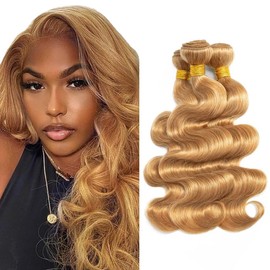 MLMYBAYEA Honey Blonde Body Wave Bundles Human Hair Color 27 Bundles 10 12 14 Inch Unprocessed Brazilian Remy Hair Extensions For Black Women