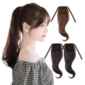 Classe Ponytail Wig, One Curl, 17.7 inches (45 cm), Solid Color, Black, Brown, Easy Extensions, Twin Tail, Natural Black