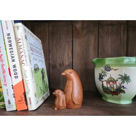 Purity Style Mother and Baby Penguin | Handcrafted Wooden Penguin Ornament | Size 10 cm high x 8 cm long