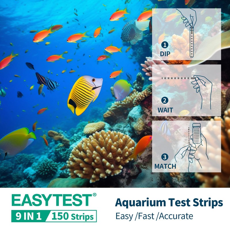 EASYTEST 9-in-1 Aquarium Test Strips - 150PCS Fish Tank Water