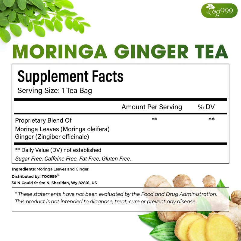 TOG999, Permium Moringa Ginger Herbal Tea – 120 Tea Bags