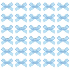 PPhtony Mini Hair Bow Clips 30Pcs Mixed Color Satin Hair Ribbon Bowknot Alligator Clips Barrettes for Women Girls Teens Braids Hair Decoration (Blue)