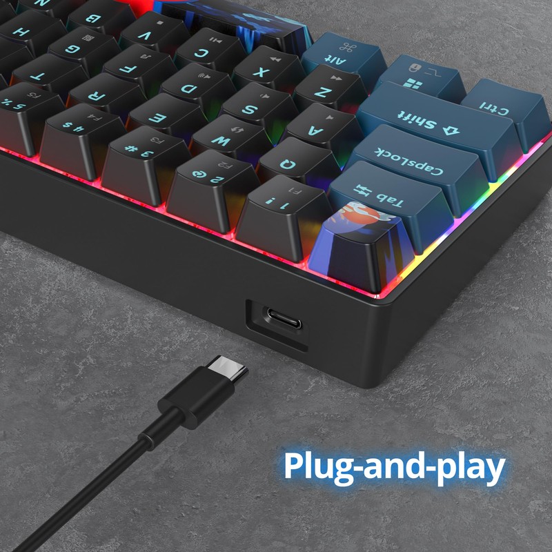 Ussixchare 60 Percent Gaming Keyboard 68 Keys Mechanical Keyboard Rainbow
