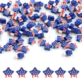 100 Pcs Polymer Clay Patriotic Beads, Red White and Blue American Flag Beads, Star Shaped 4th of July Beads for Bracelet Necklace Making Earrings DIY Crafts (Blue)