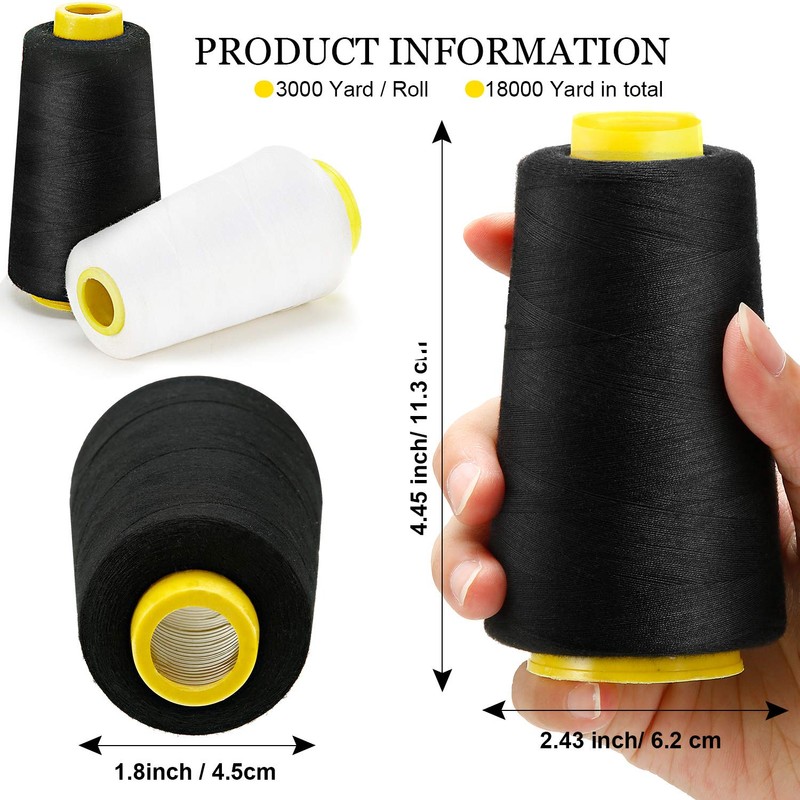 6 Rolls 3000 Yard (Each) Sewing Thread Serger Sewing Machine