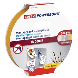 tesa Powerbond INDOOR - Doppelseitiges Montageband für den Innenbereich - beidseitig stark klebend, zur permanenten Befestigung - 5 m