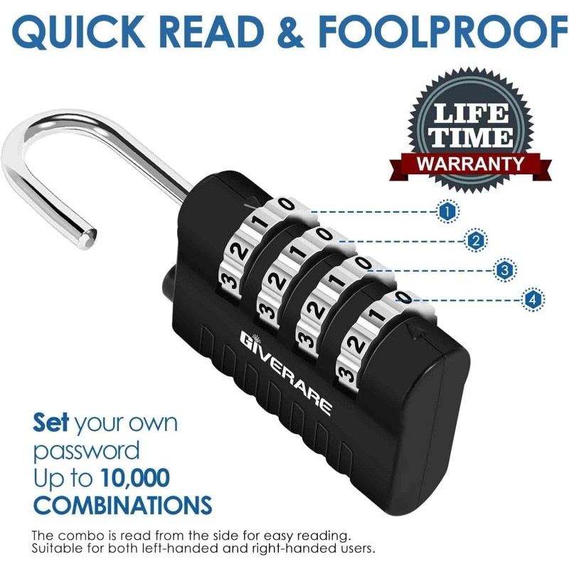 Combination Lock 4Candado Con Combinación Para Valija -Cerraduras de Equipaje