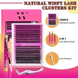 Lash Extension Kit 320PCS Eyelash Clusters 30D 40D DIY Eyelash Extension Individual Lashes Natural Lash Clusters Kit with Lash Bond and Seal, Tweezers(D-Mix9-16mm)