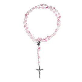 Vatican Imports Beautiful Catholic Rosary with Swirl Glass Beads (Rose)