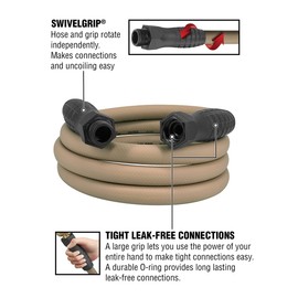 Colors™ SwivelGrip® Garden Hose, 5/8" x 10', 3/4" - 11 1/2 GHT Fittings, Brown Mulch