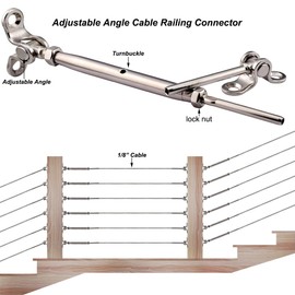 Saiksa Cable Railing Hardware Kit, for 1/8" Cable Railing System of Wood Post, Adjustable Angle Swage Turnbuckle Tensioner 10 Pairs