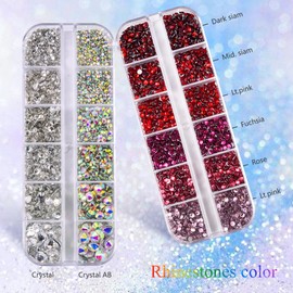 Blinginbox Flatback Rhinestones for Nails, 6380Pcs Non Hotfix Rhinestones for Craft Nail Art Charms Face Makeup Crystals, Nail Gems with Tweezers, Wax Pencil & Diamond Trays Tools